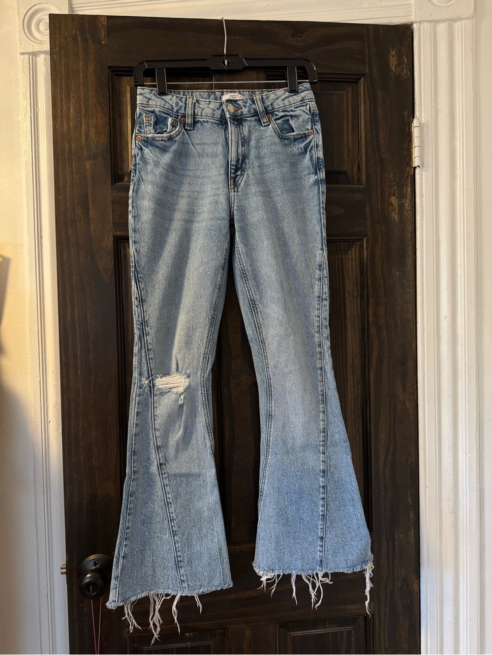 Forever 21 Light Wash Distressed Flare Jeans - Blue
